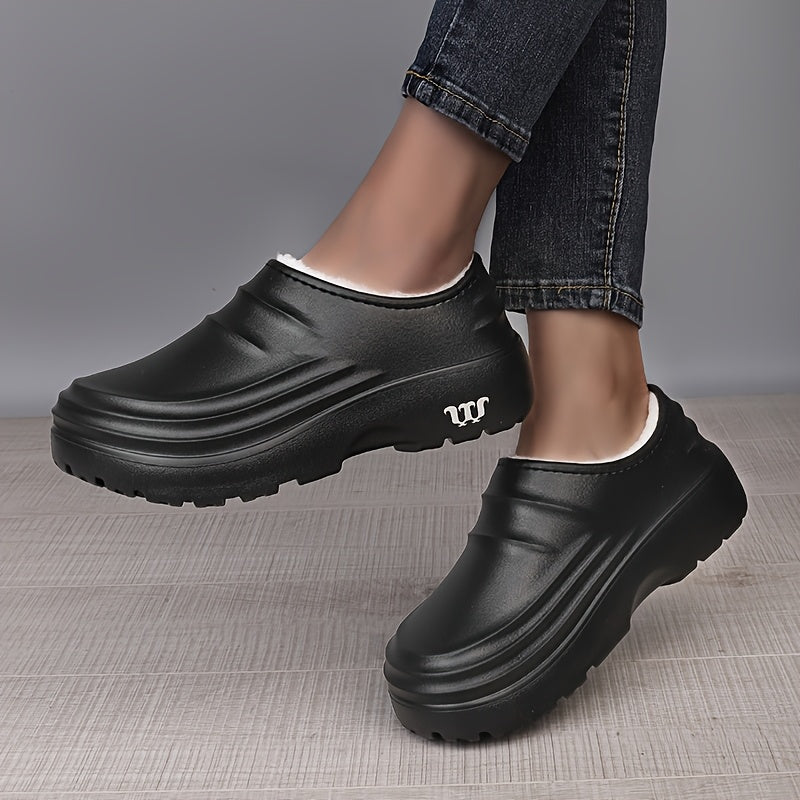 Women's EVA Clogs Comfortable Anti-Slip Winter Work Shoes Black White Collar