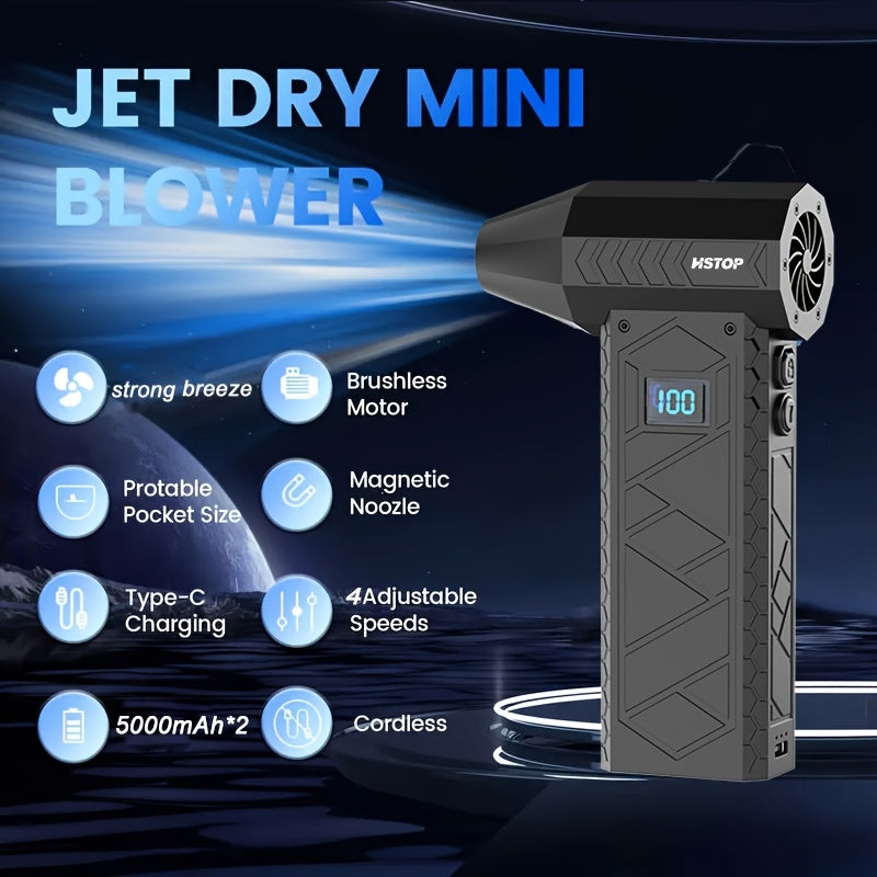 Handheld Portable Turbo Fan with LED Light USB Rechargeable Dust Blower