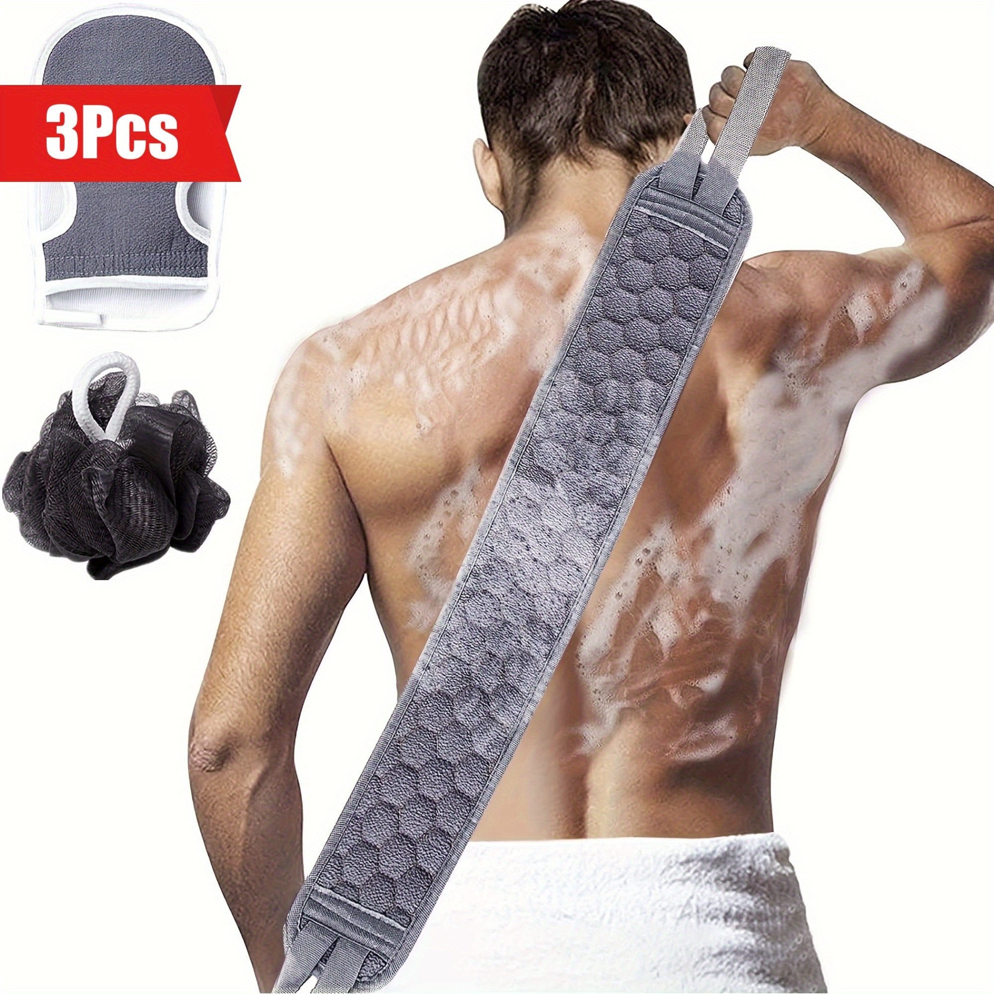 Set of 3 Body Scrubbers Exfoliating Back Scrubber Bath Glove Shower Loofah