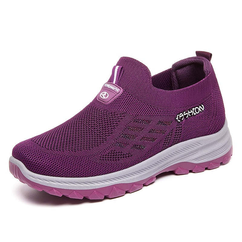 Women's Knit Casual Sneakers Breathable Mesh Slip-On Walking Shoes