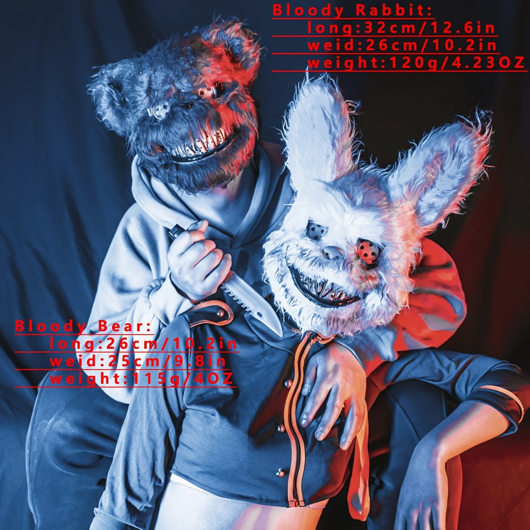 Halloween Costume Masks for Kids Bunny and Bear Horror Masks with Sturdy PP Material