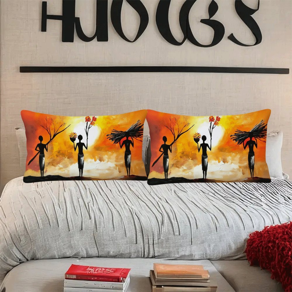 African Women Art Flannel Pillow Covers Set 50.8x30.48 cm Decorative Love Theme Pack