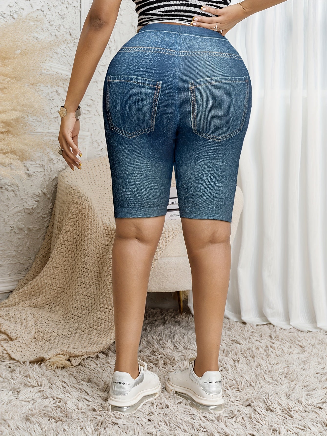 Women's Plus Size Stretchy Denim-Look High-Waisted Shorts Casual Summer Fashion