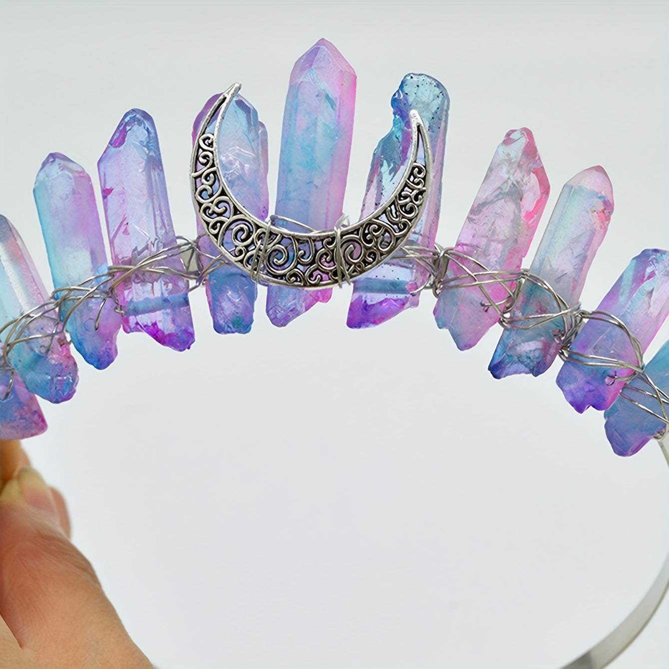 Women’s Crystal Quartz Raw Stone Crown Hairband Tiara for Weddings and Parties
