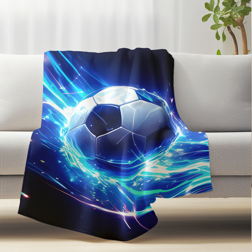 Soft Flannel Fleece Throw Blanket with Soccer Ball Print for Home Office Camping