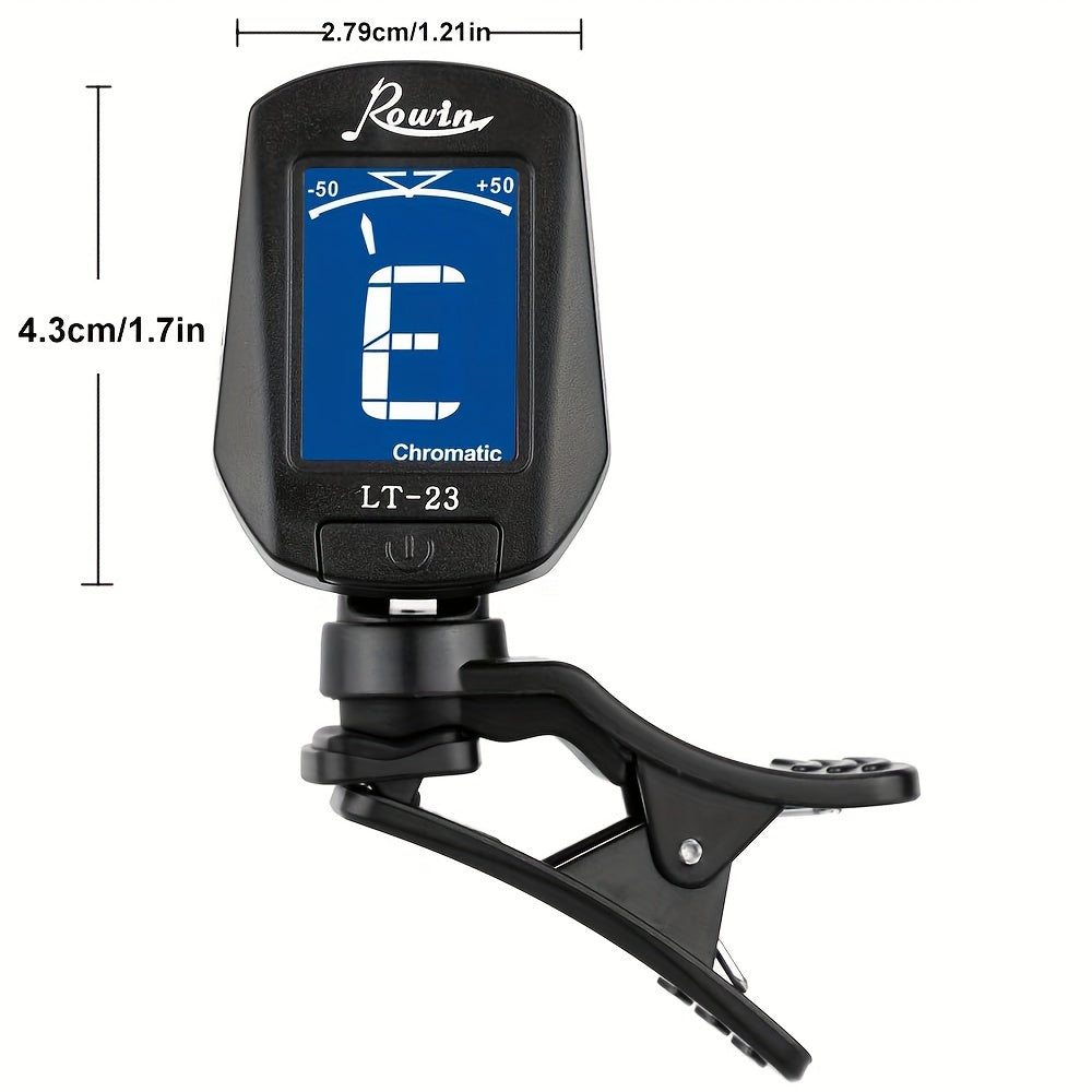 Chromatic Clip-On Guitar Tuner for Acoustic Electric Instruments Black ABS Battery Powered