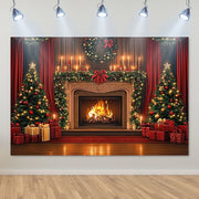 Brown Wooden Christmas Fireplace Backdrop for Weddings and Events