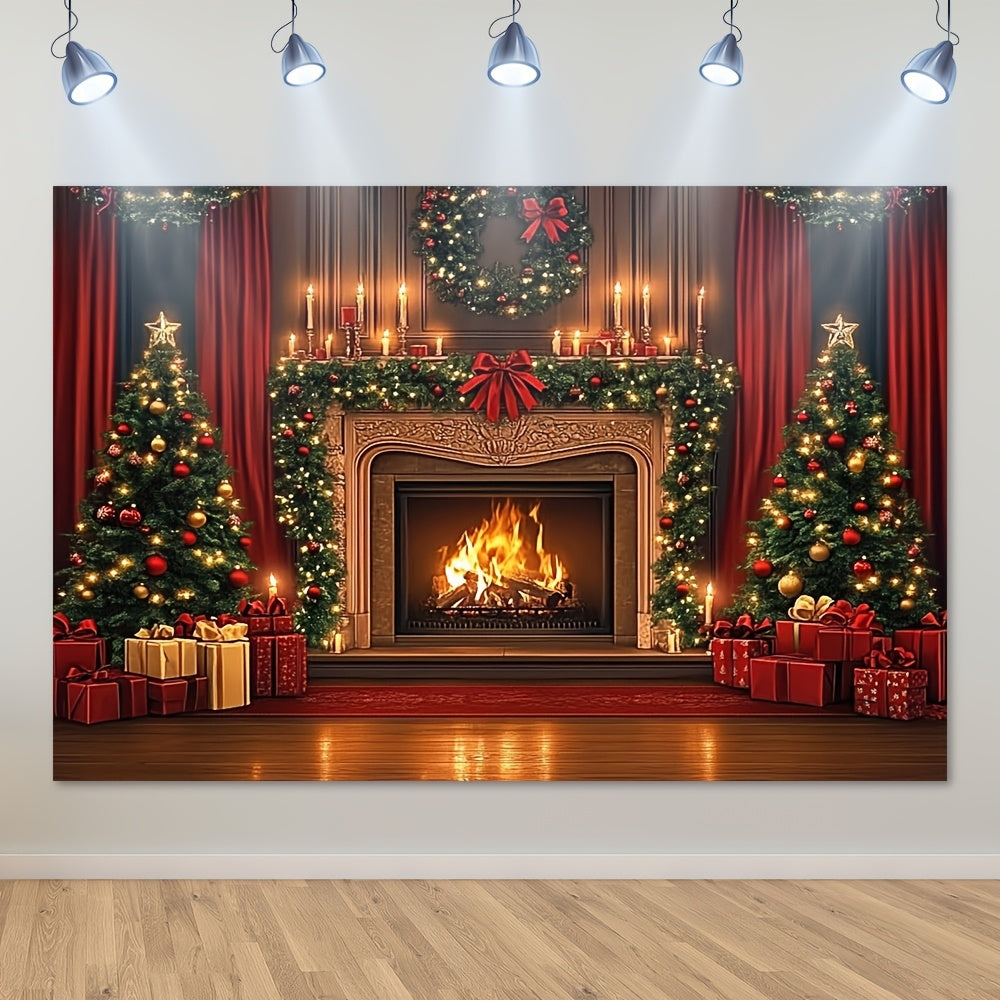 Brown Wooden Christmas Fireplace Backdrop for Weddings and Events