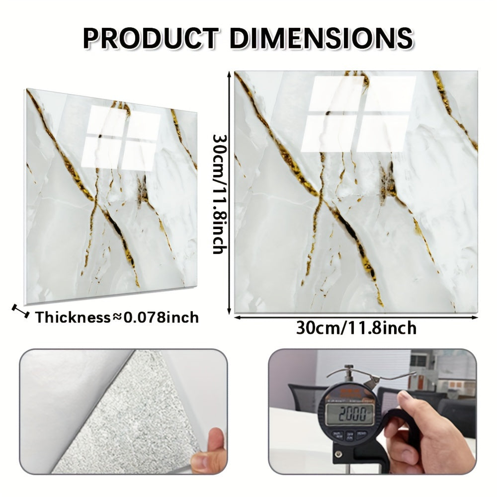 Self-Adhesive Marble Effect Wall Tile Stickers Waterproof PVC for Kitchen Bathroom Gray Gold Set