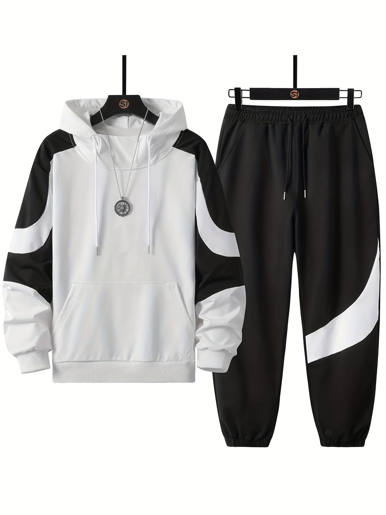 Plus Size Men's Hooded Sweatshirt and Sweatpants Set with Colorful Pattern Autumn Winter