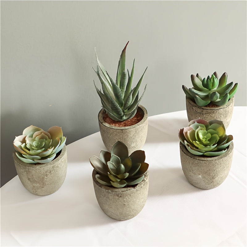 Artificial Succulent Plants Set with Potted Bonsai Desktop Decor in Paper Pulp