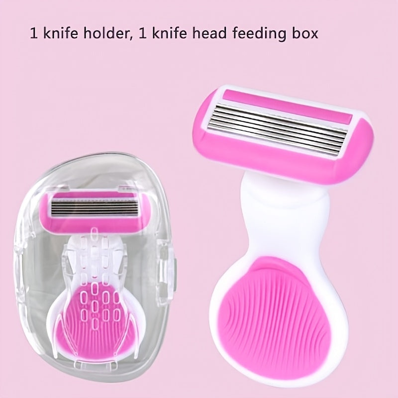 Women Compact 6-Layer Manual Razor with Non-Slip Handle and Replaceable Blades