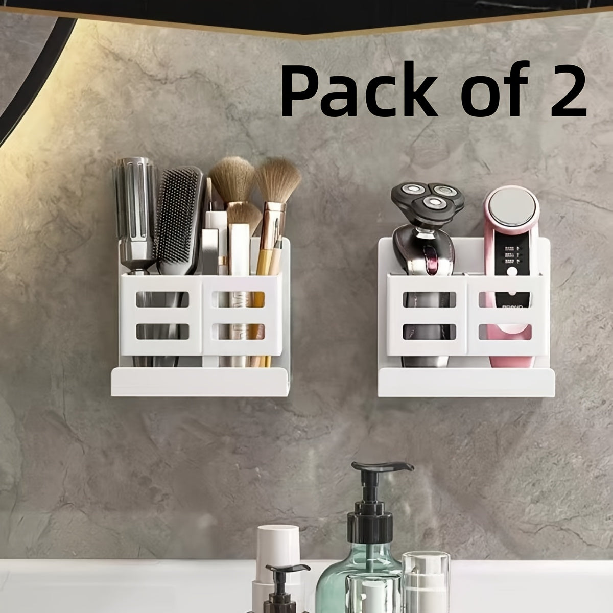 Bathroom Wall Organizer with Storage Cylinder for Combs Toothbrush and Razor