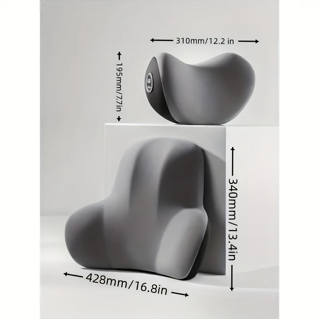 Memory Foam Headrest and Lumbar Support Set for Car Seat Comfort Breathable Polyester