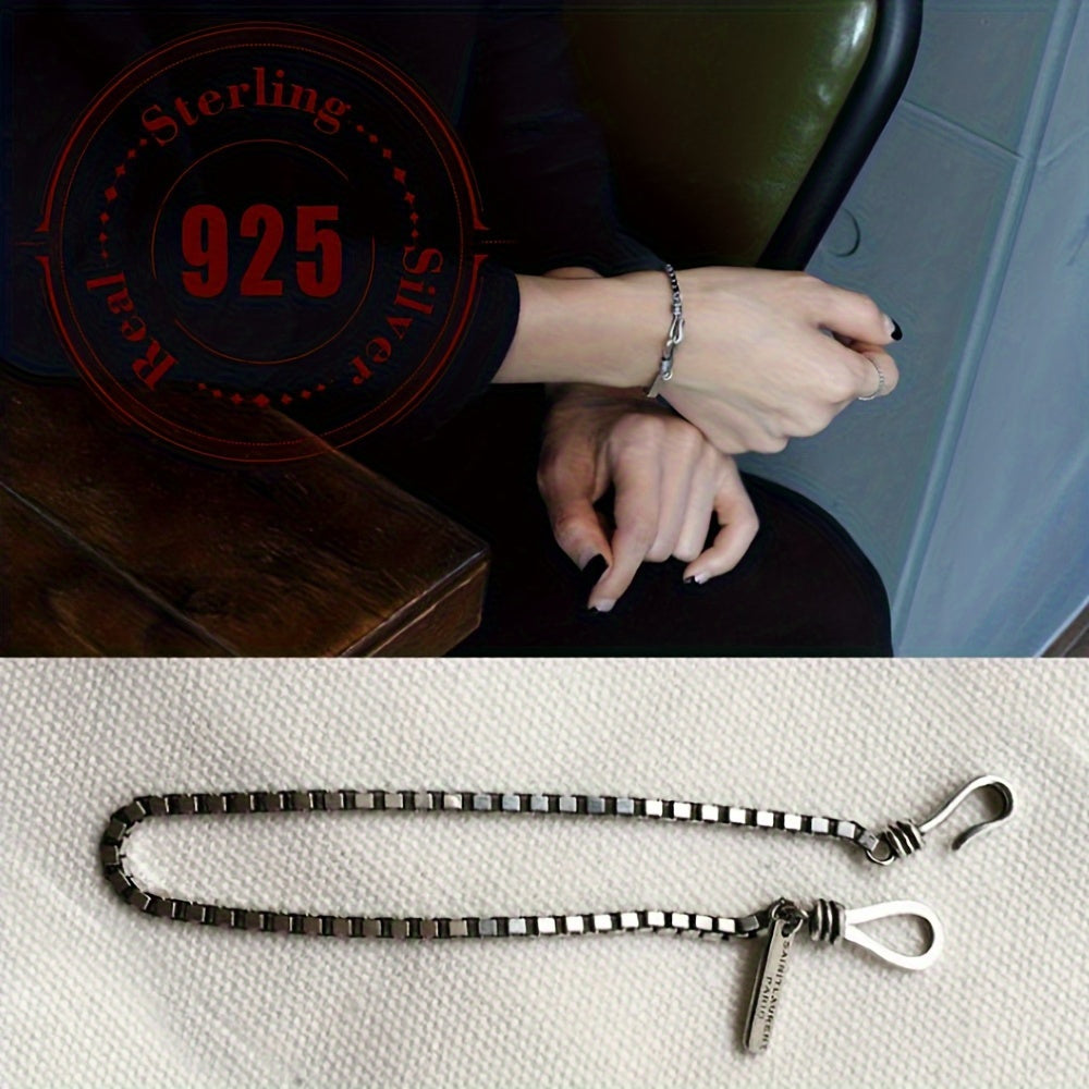 Unisex 925 Sterling Silver Shaxsiy Vintage Quti Zanjirli Xoch Bilaguzuk, Har kuni kiyish va maxsus tadbirlar uchun mukammal (taxminan 3.8 gramm)