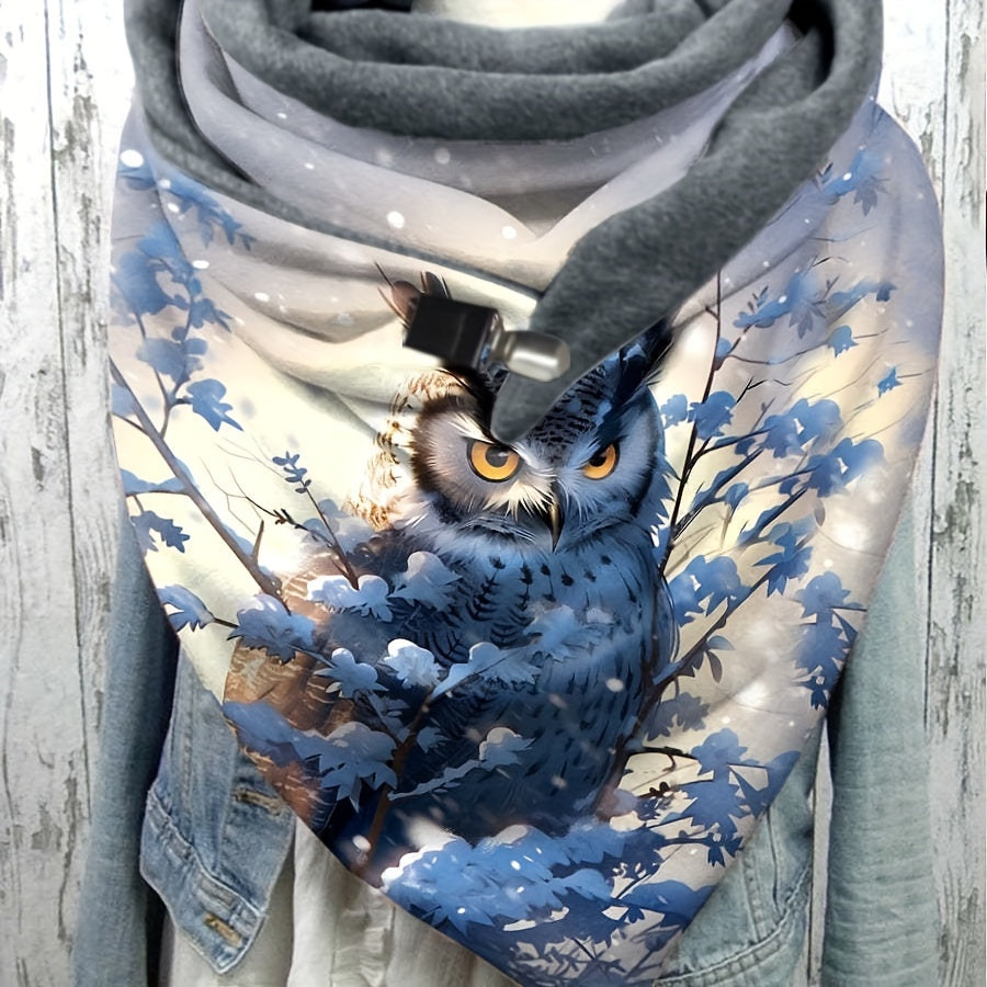 Women's Warm Owl Print Triangle Scarf Polyester Windproof Cozy Winter Accessory