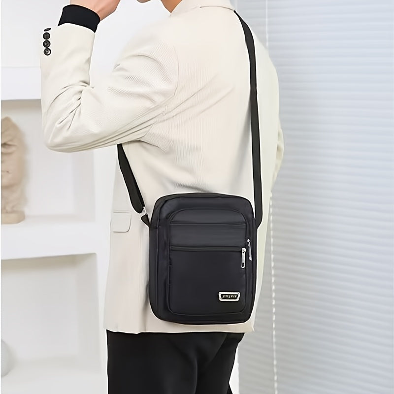 Men's Black Crossbody Bag with Adjustable Strap and Multiple Compartments