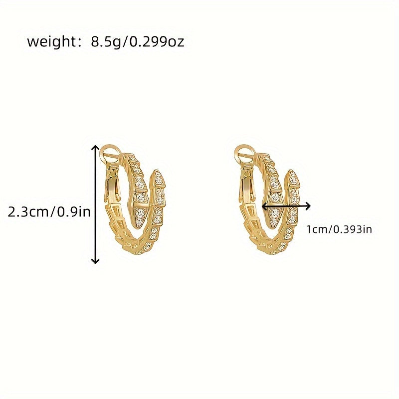 Gold-Plated Hoop Earrings with Synthetic Zirconia Snake Design for Women