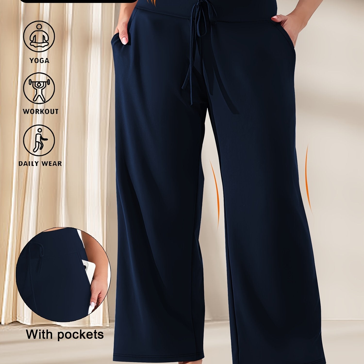 Plus Size Women's High-Stretch Wide Leg Yoga Pants with Pockets
