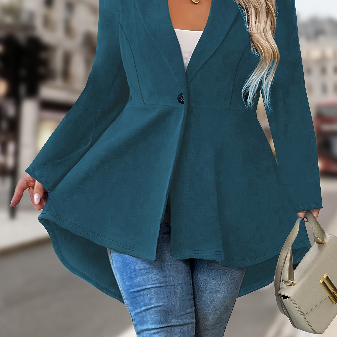 Plus Size Women's Blazer Soft Solid Color Single Button Stylish