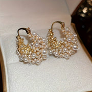 Pendientes de aro en forma de U para mujer con perlas y cuentas de imitación para fiestas y vacaciones