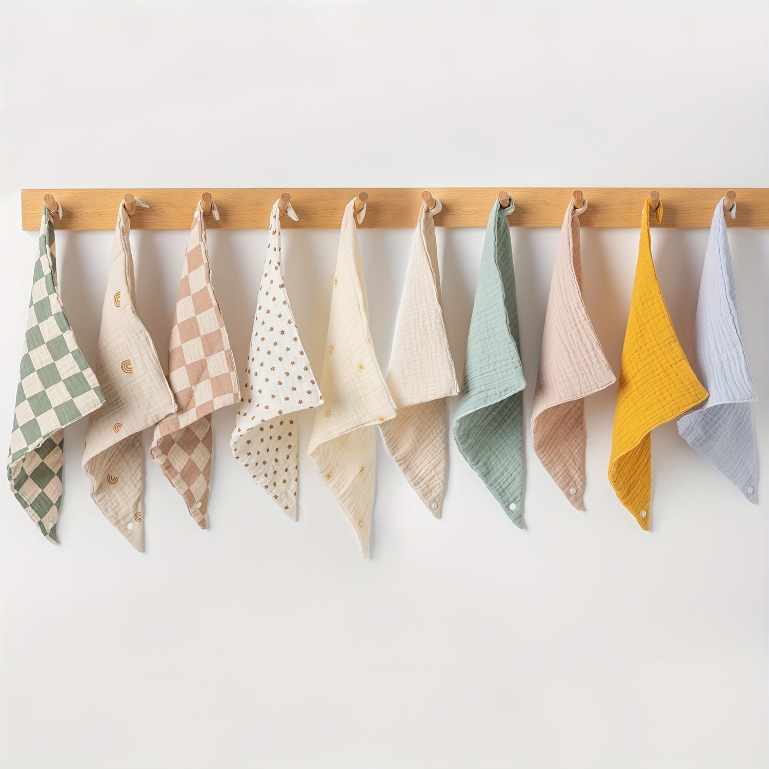 Juego de 10 baberos de muselina para niños, toallas absorbentes en forma de triángulo con cierre de botón