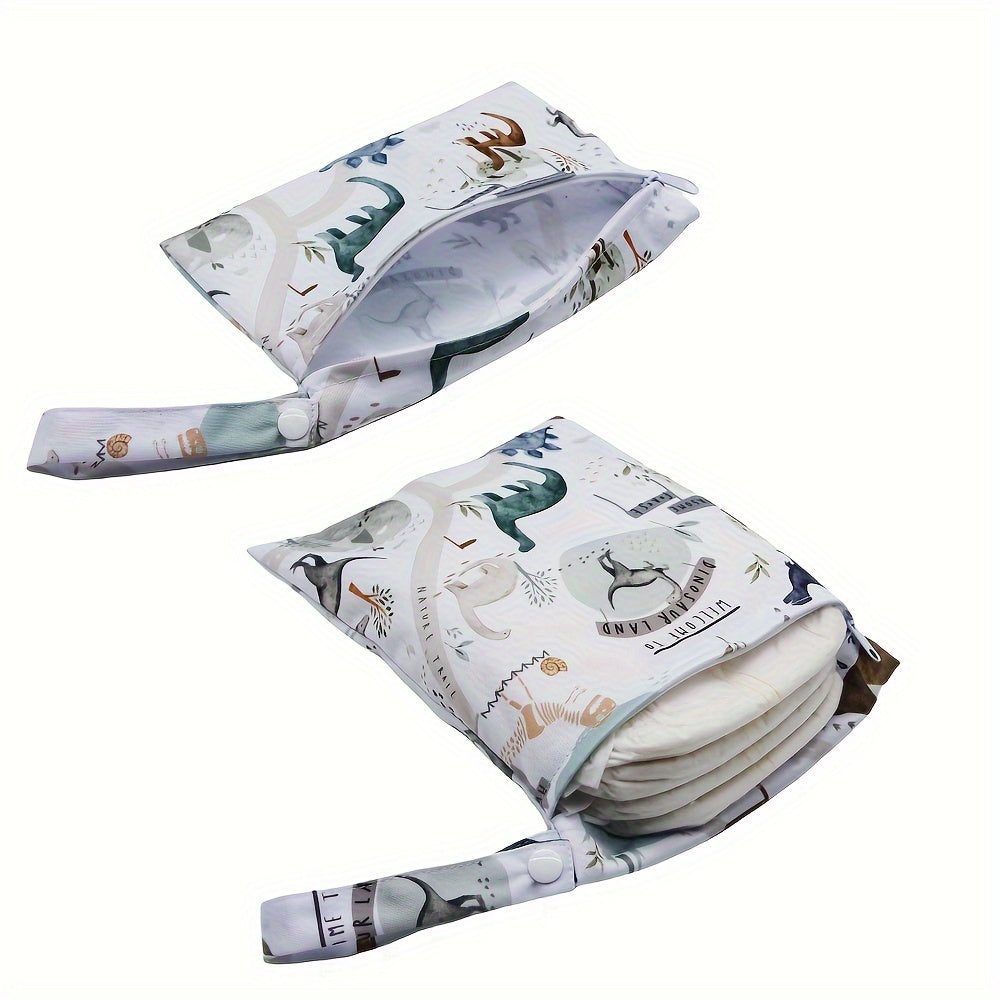 Set of 2 Dinosaur Print Waterproof Reusable Diaper and Wet Dry Bags for Baby and Toddler