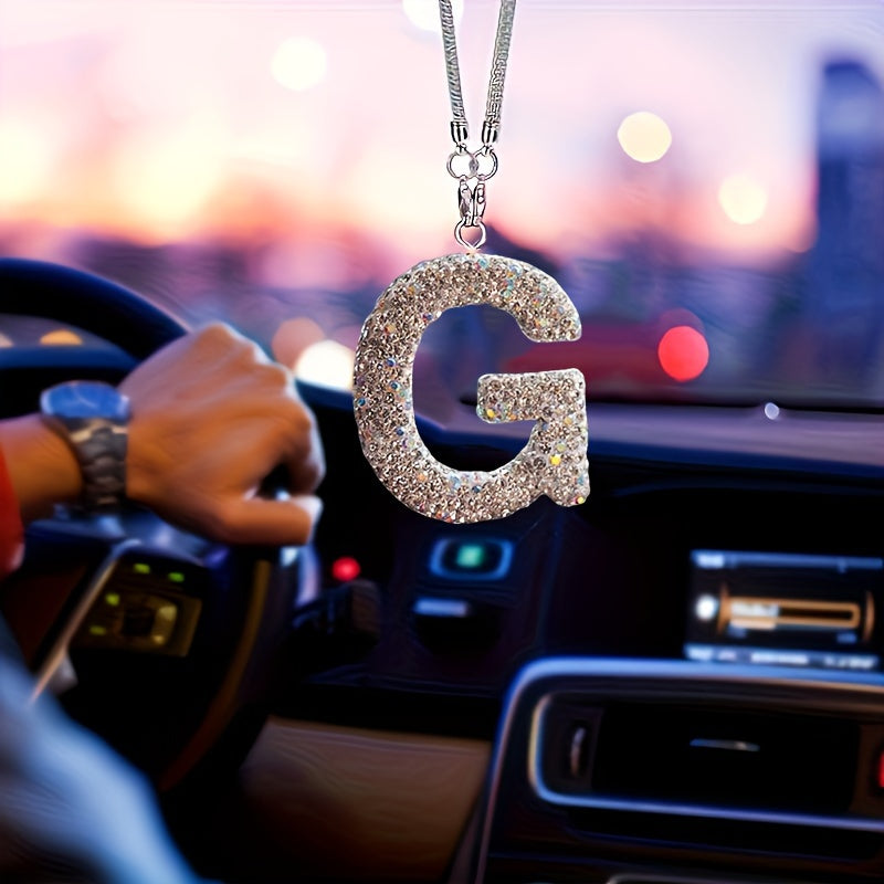 Crystal Bling Alphabet Letter Pendant for Vehicle Mirror with Rhinestones and Metal Material