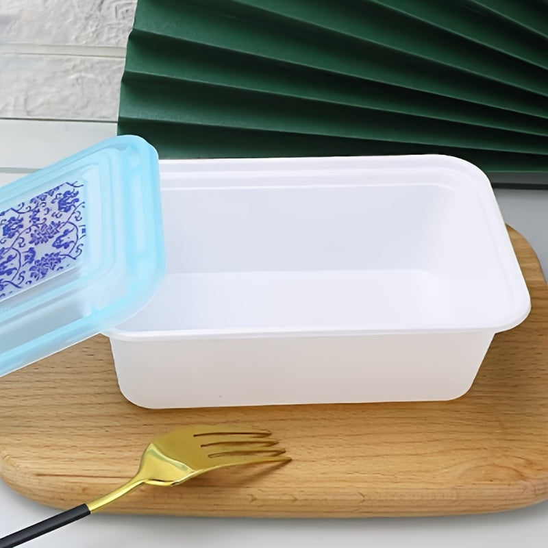 Frosted Blue and White Porcelain Style Square Food Storage Box 22 Sets 750ml
