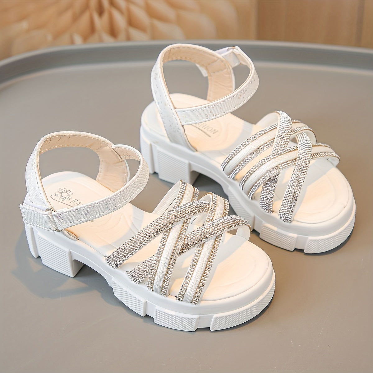 Girls Pink Sparkle Princess Sandals with Rhinestones High Heel Casual Summer