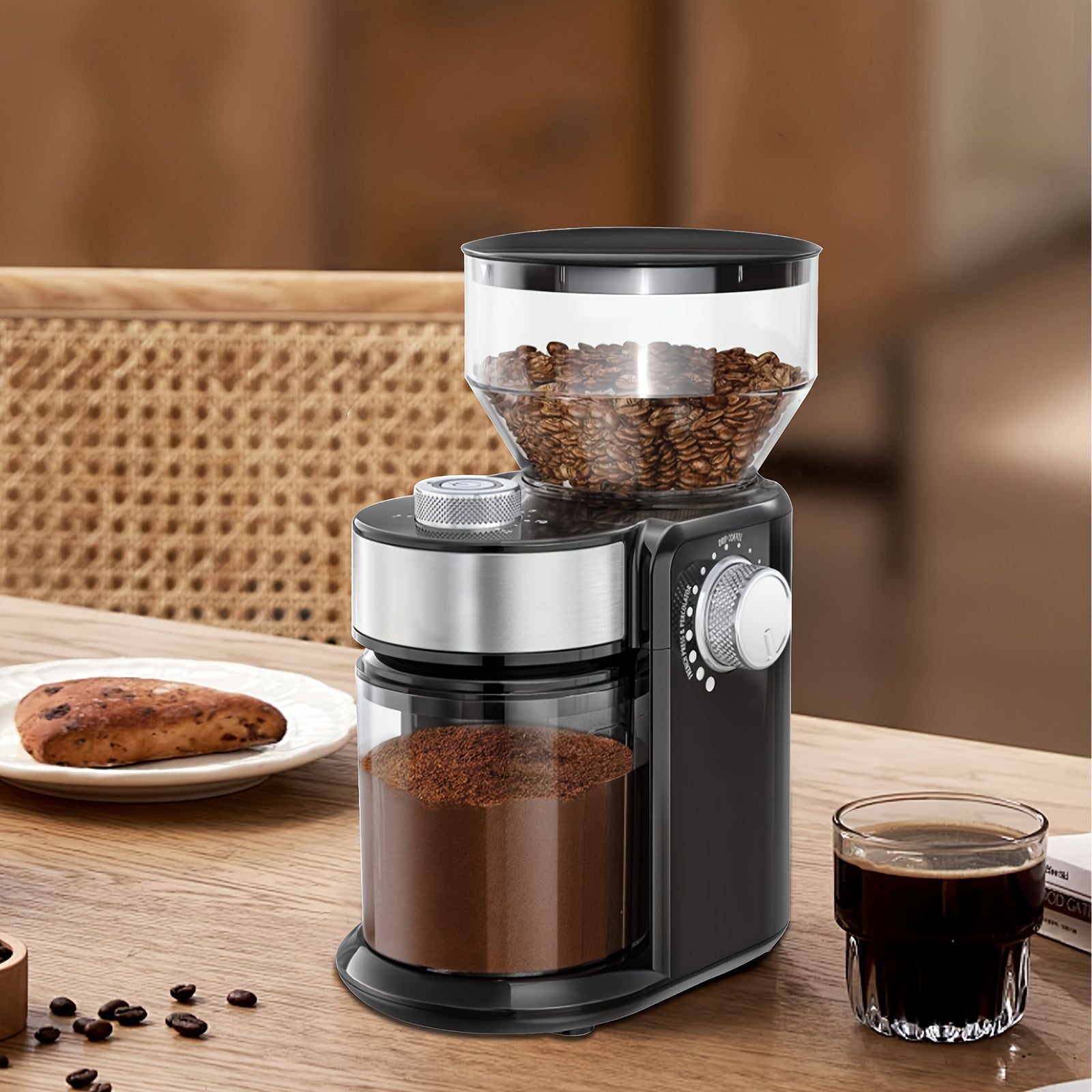 Molino de café ajustable con disco removible para facilitar la limpieza, muele los granos de manera uniforme