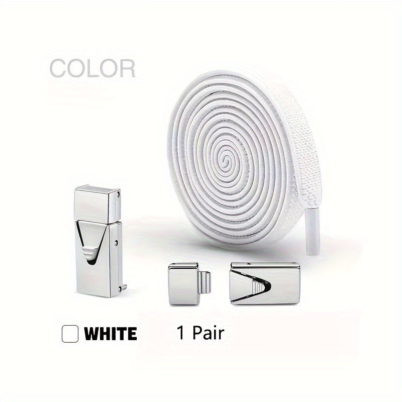 1 Pair 8mm Wide Elastic Flat Straps with Metal Buckle, Adjustable Shoelaces