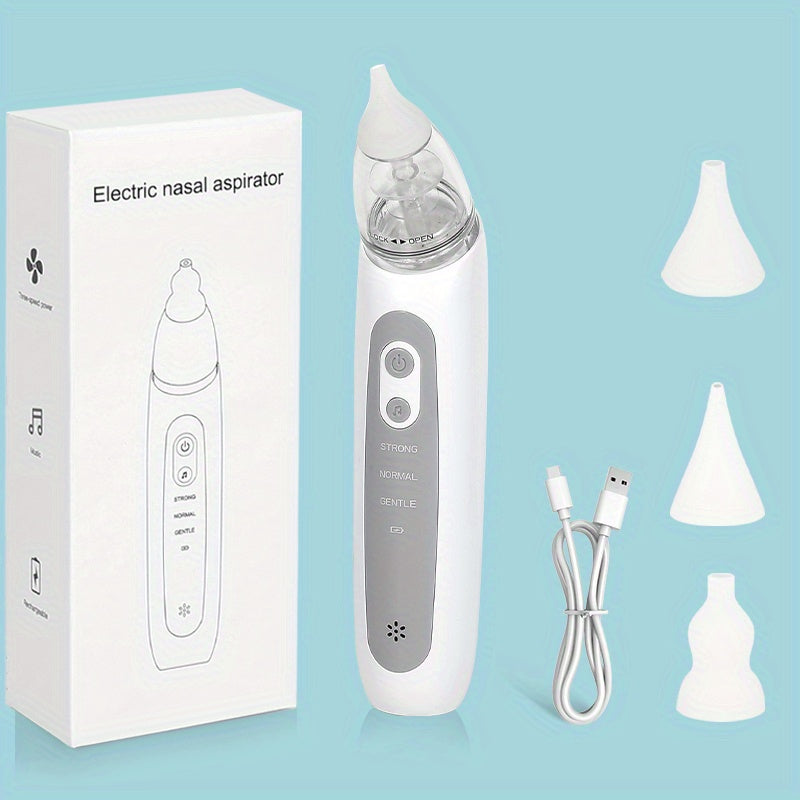 Aspirador nasal recargable por USB con luces musicales y 3 boquillas para hogar y viaje
