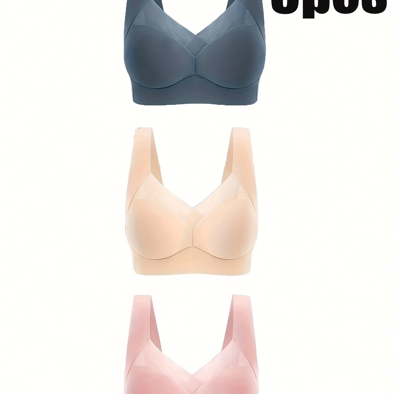 Women's Plus Size Seamless V-Neck Bras 3 Pack High Support Lightweight Padding
