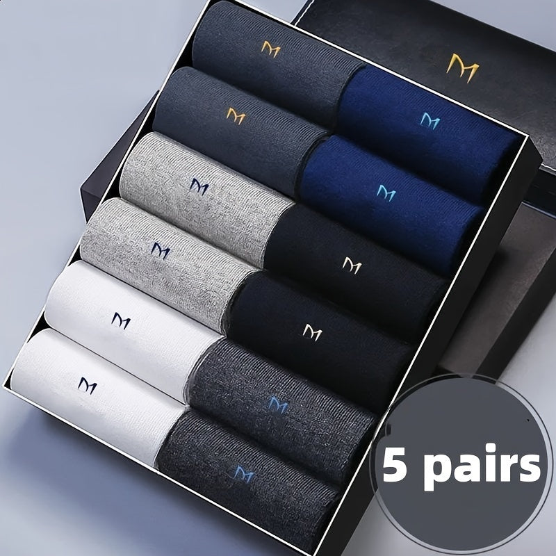 Men's Mid-Calf Crew Socks 5 Pairs Cotton Blend Breathable Casual Sports