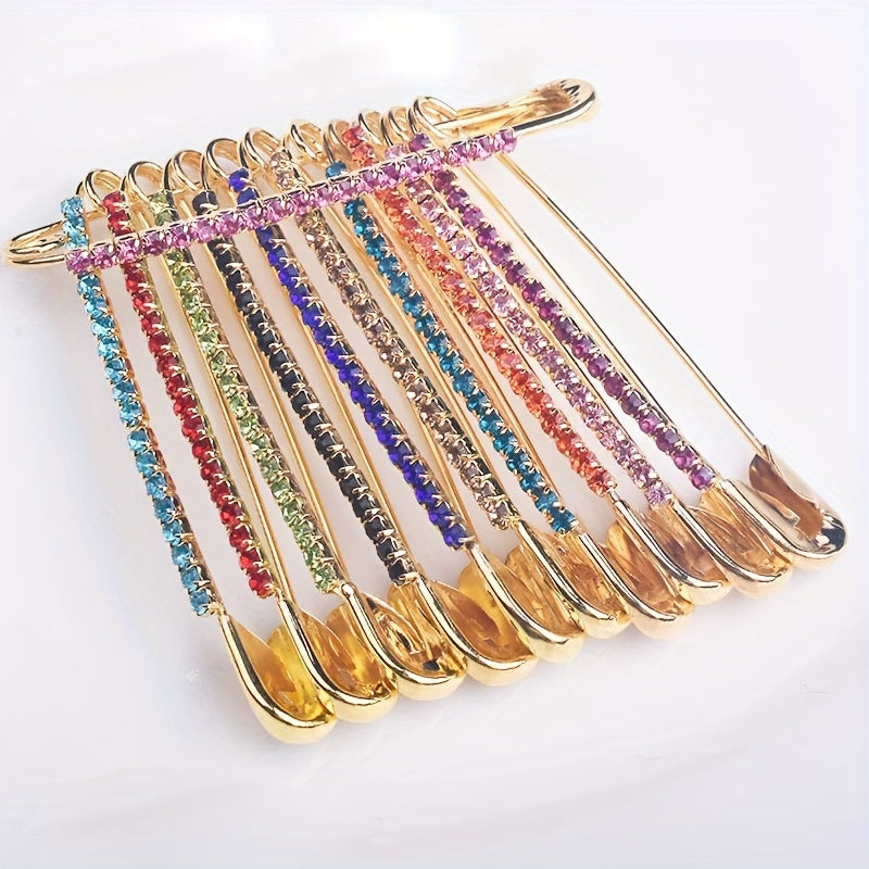 Set of 11 Colorful Rhinestone Brooches Pins for Women Sweaters Scarves Hats Jewelry