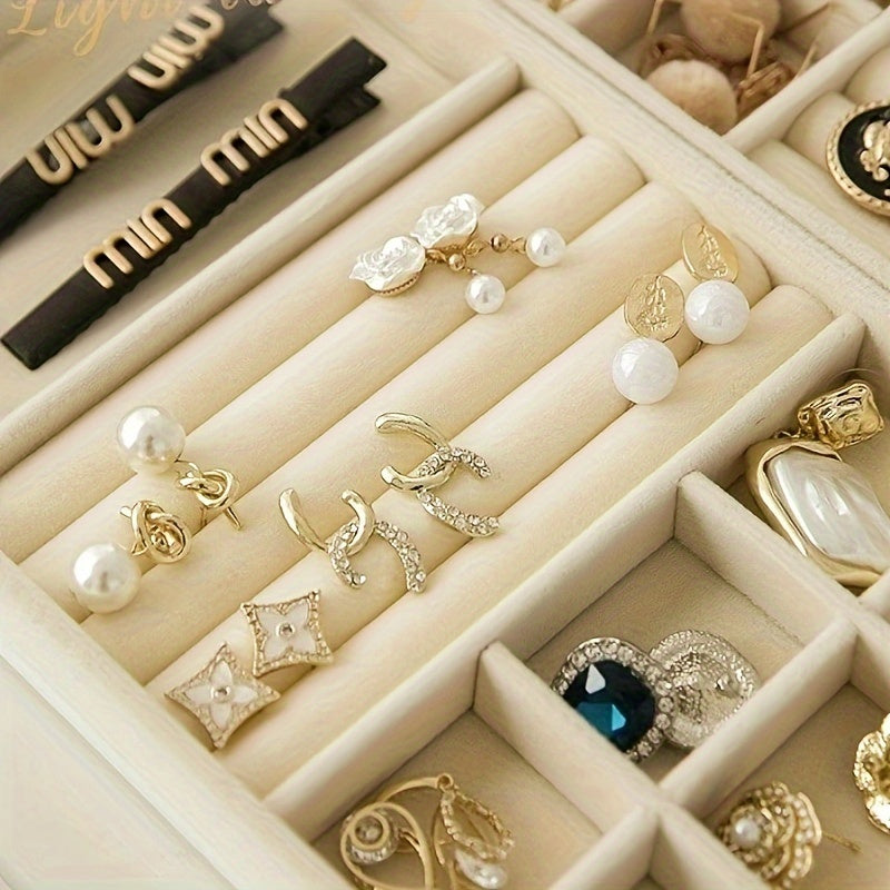 Flannel Jewelry Organizer Tray with Stackable Drawer Dividers for Earrings Necklaces and Bracelets