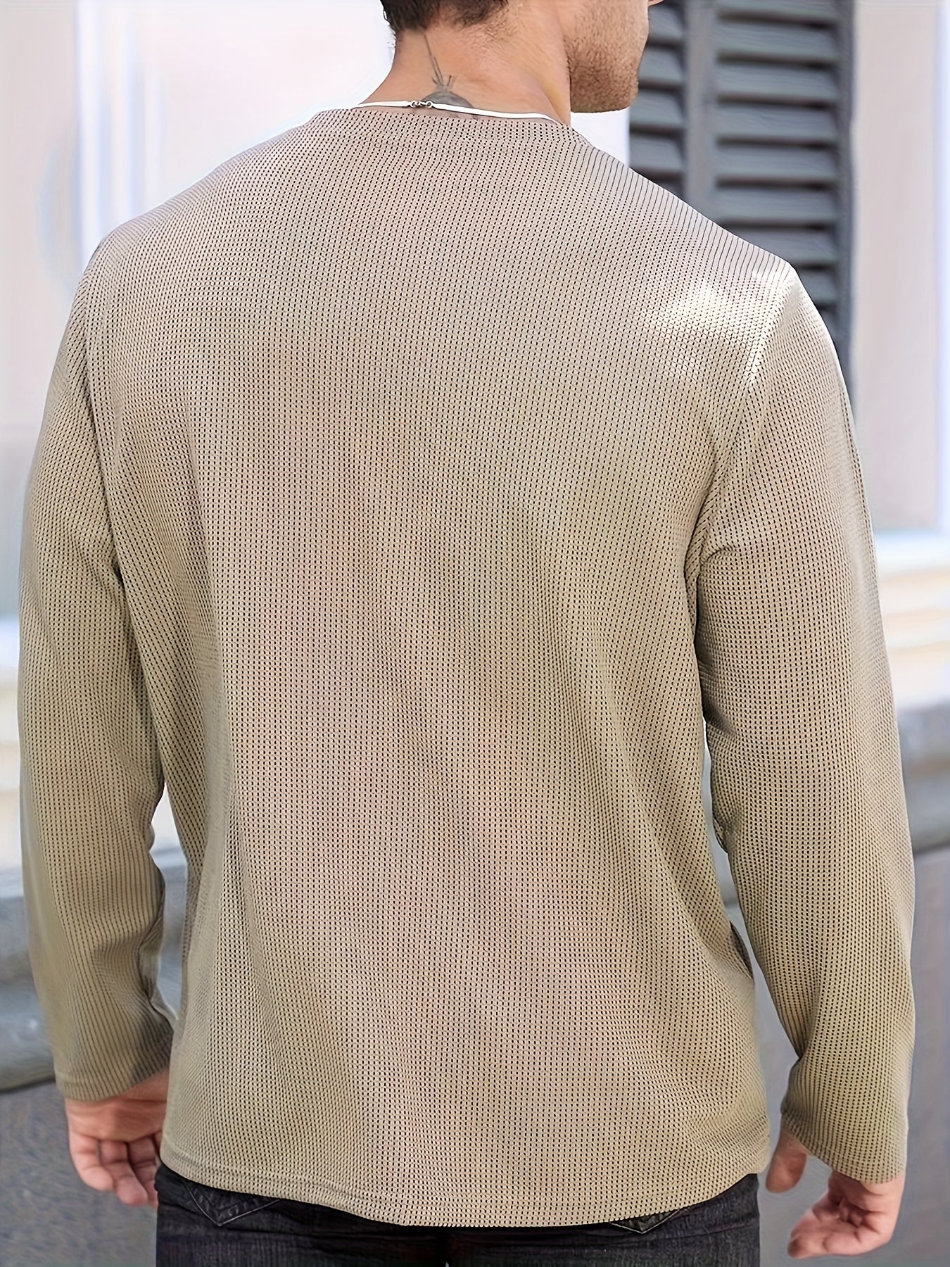 Men's Plus Size Dark Gray Long Sleeve Crewneck Top in Soft Polyester Knit for Fall Winter