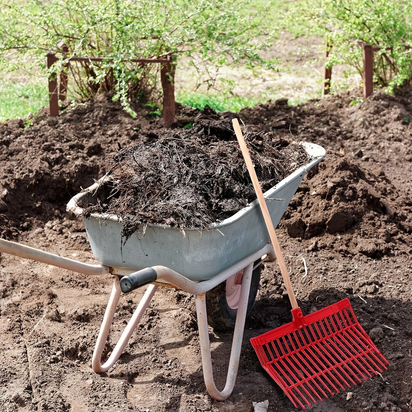 ABS Horse Stall Cleaning Fork Large Blue and Black Durable Plastic Manure Hay Fork