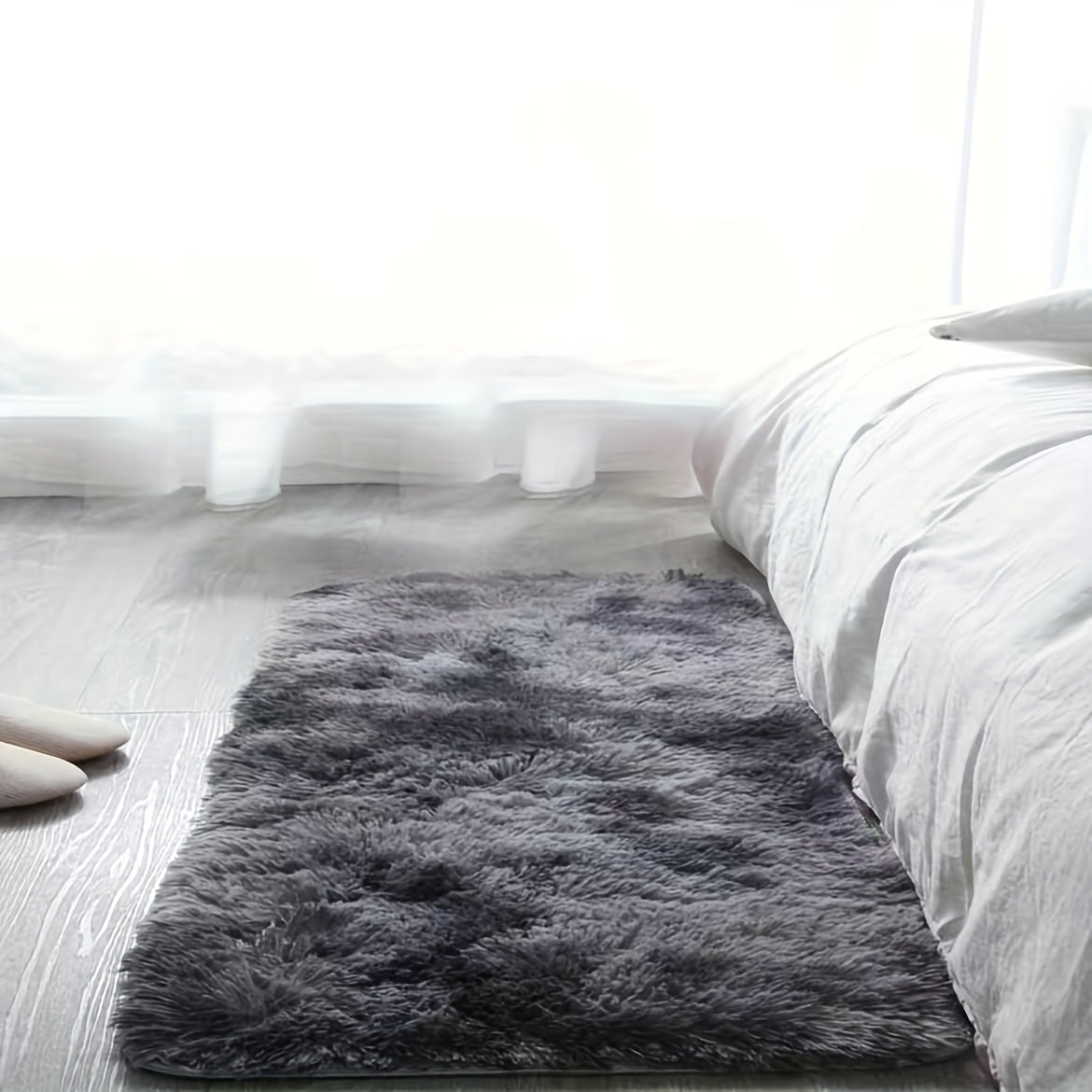 Tie-Dye Plush Bedroom Rug Soft Hand-Washable Polyester Cozy Decor