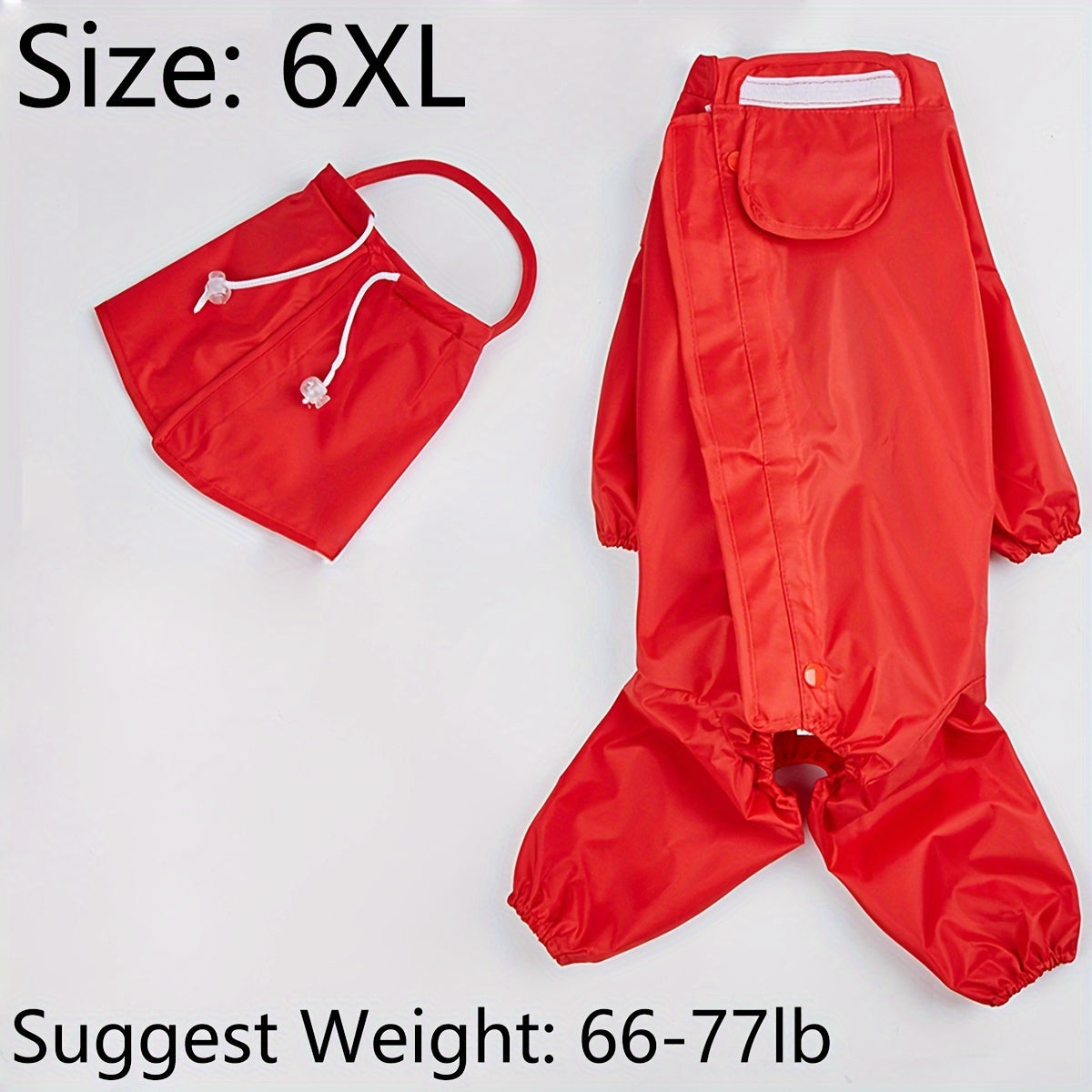 Large Red Dog Raincoat Waterproof Woven Polyester for Medium and Small Dogs