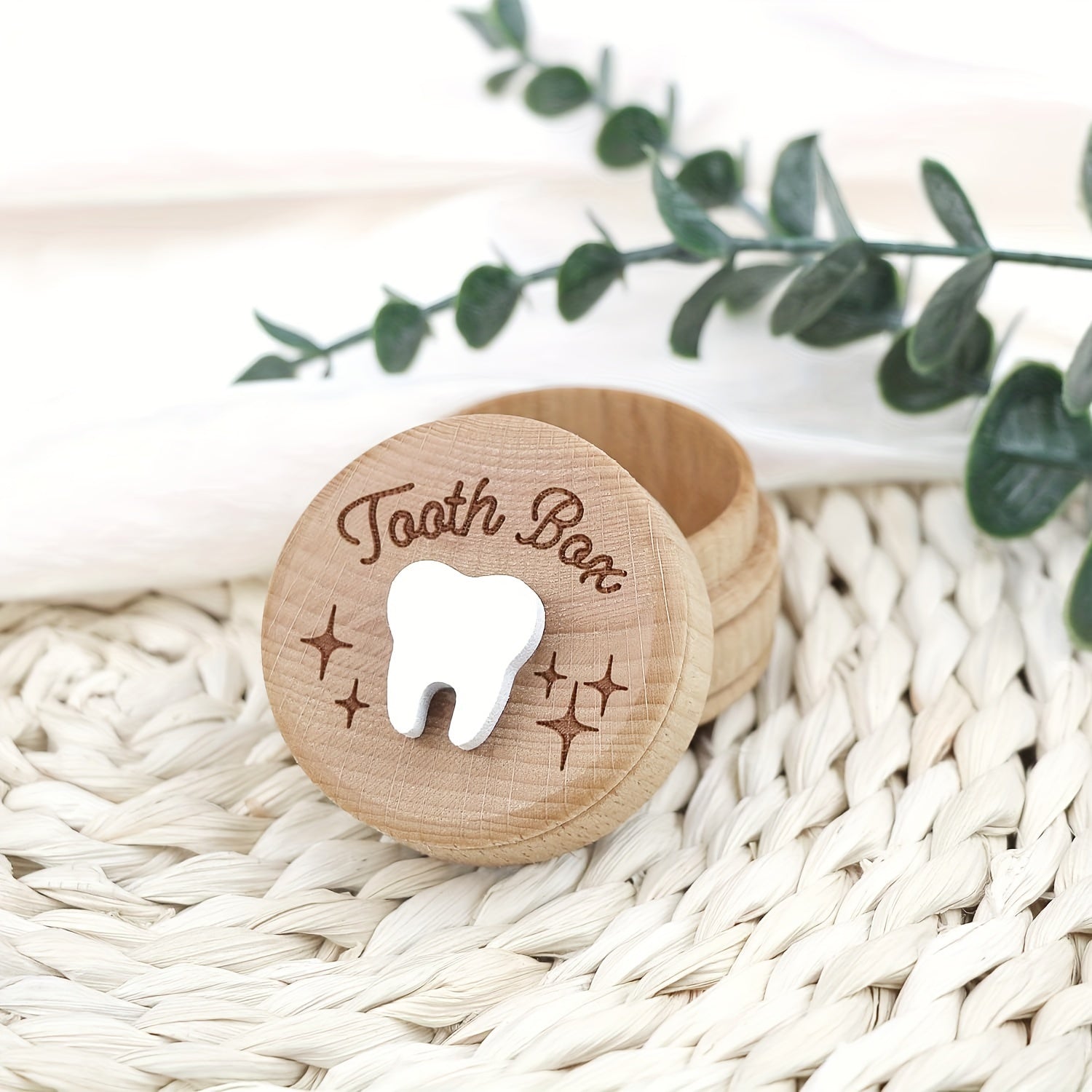Handcarved Wooden Tooth Fairy Box for Kids with 3D Tooth Holder and Keepsake Storage