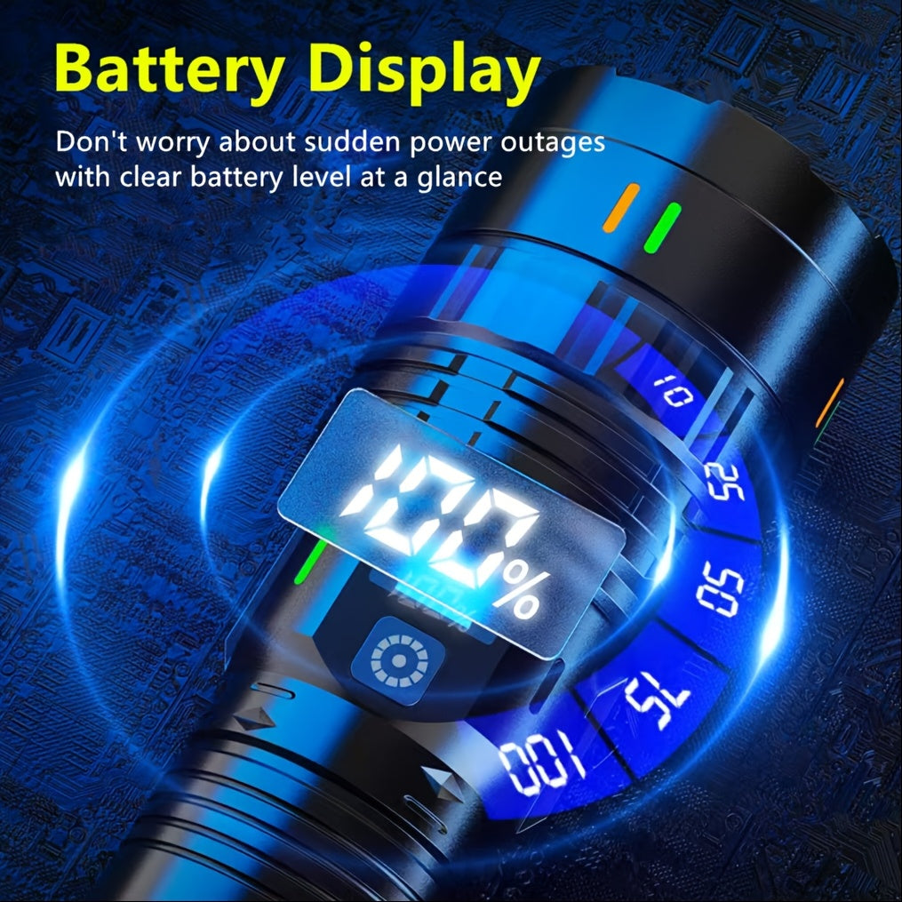LED Flashlight 1000 Lumens with 4 Modes 200m Range Rechargeable 3600mAh USB-C
