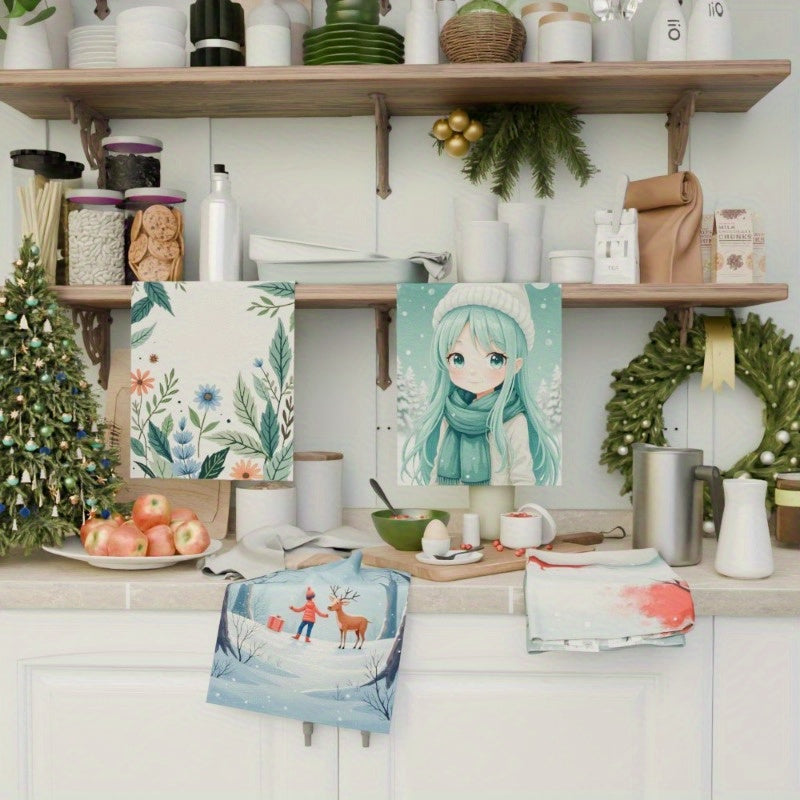 Set of 4 Snowflake Deer Wall Decals 18x66 cm Winter Holiday Decor