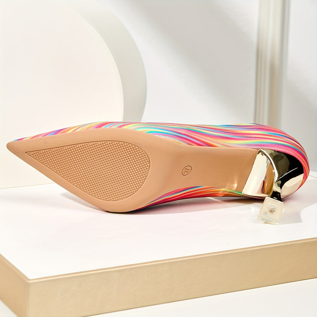 Women's Colorful Striped Pointed Toe High Heels Slip-On Party Pumps