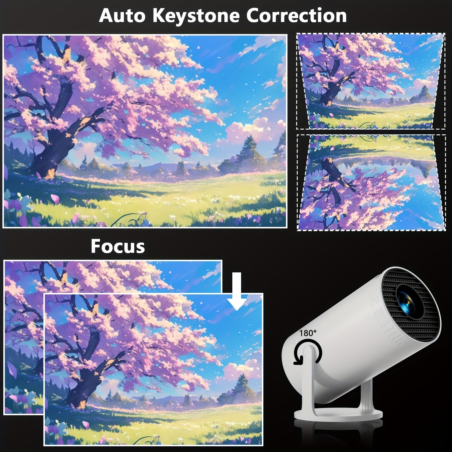 Portable Smart Projector With Auto Correction Wi-Fi HD 1080P