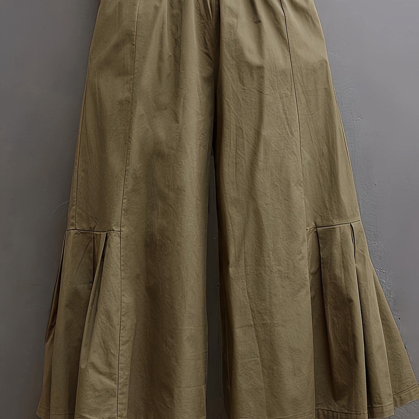 Women's Wide-Leg Polyester Pants with Elastic Waist Solid Color All Seasons