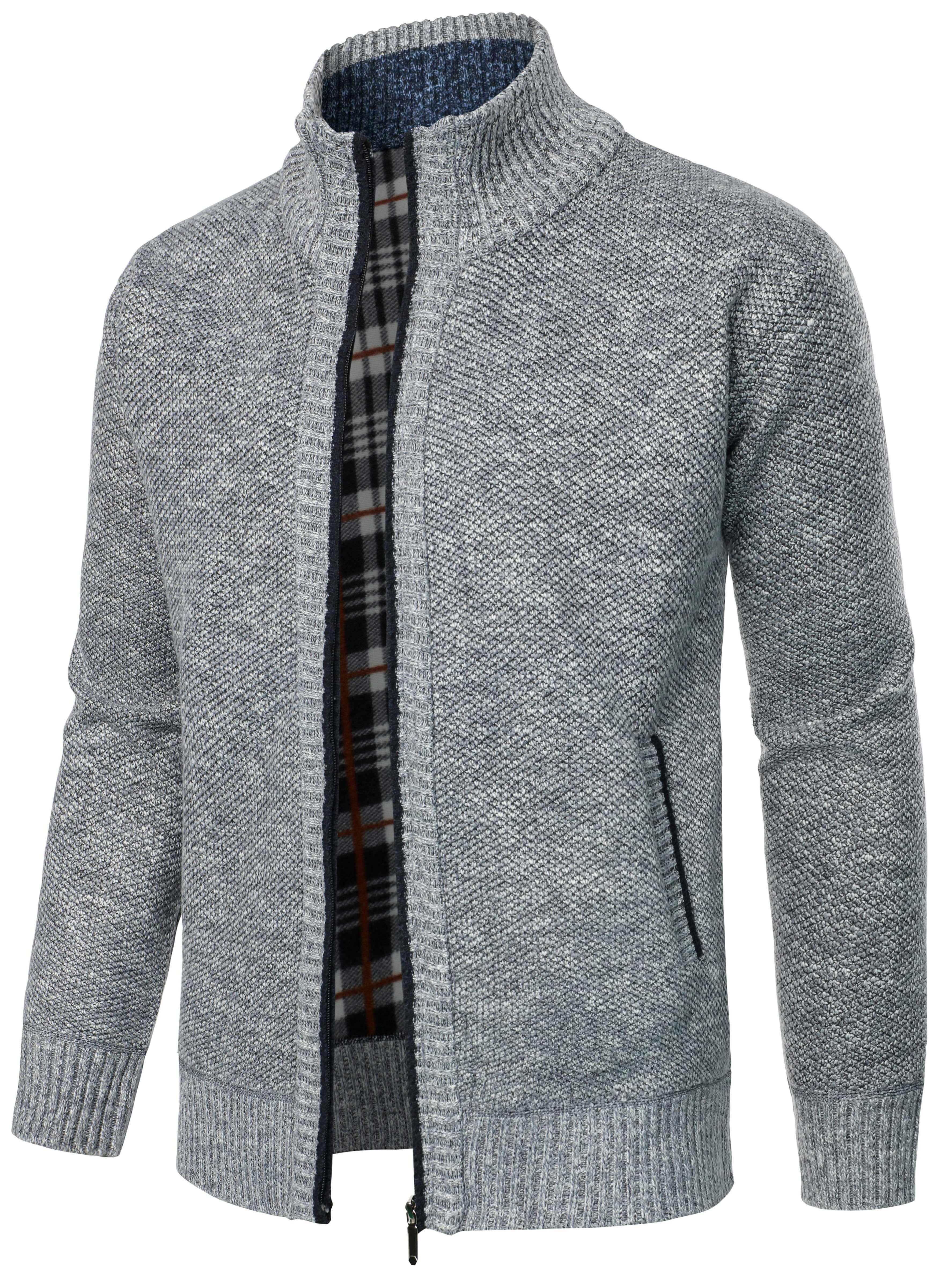 Men's Zippered Cardigan Sweater Knit Polyester Fall Winter Casual Regular Fit