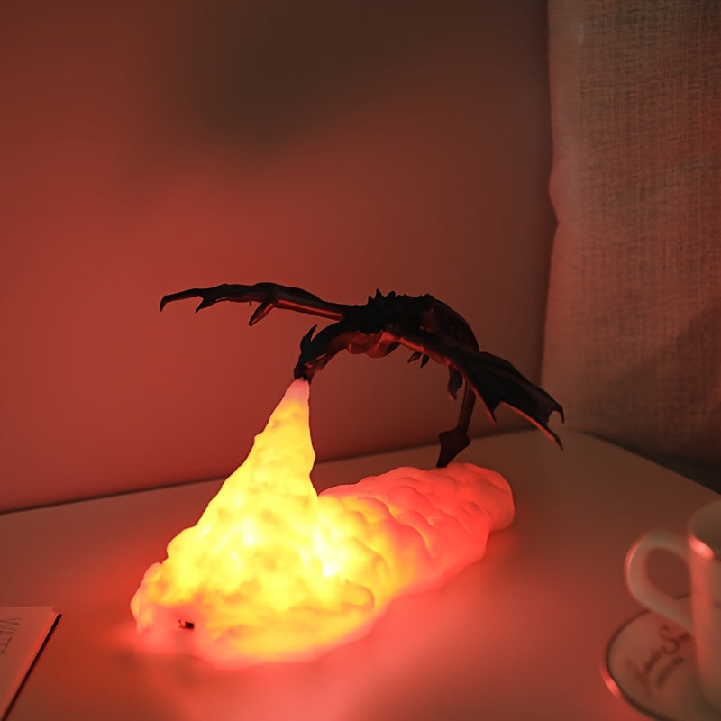 Lámpara de mesa de dragón de fuego impreso en 3D, luz nocturna recargable por USB para dormitorio y sala de estar