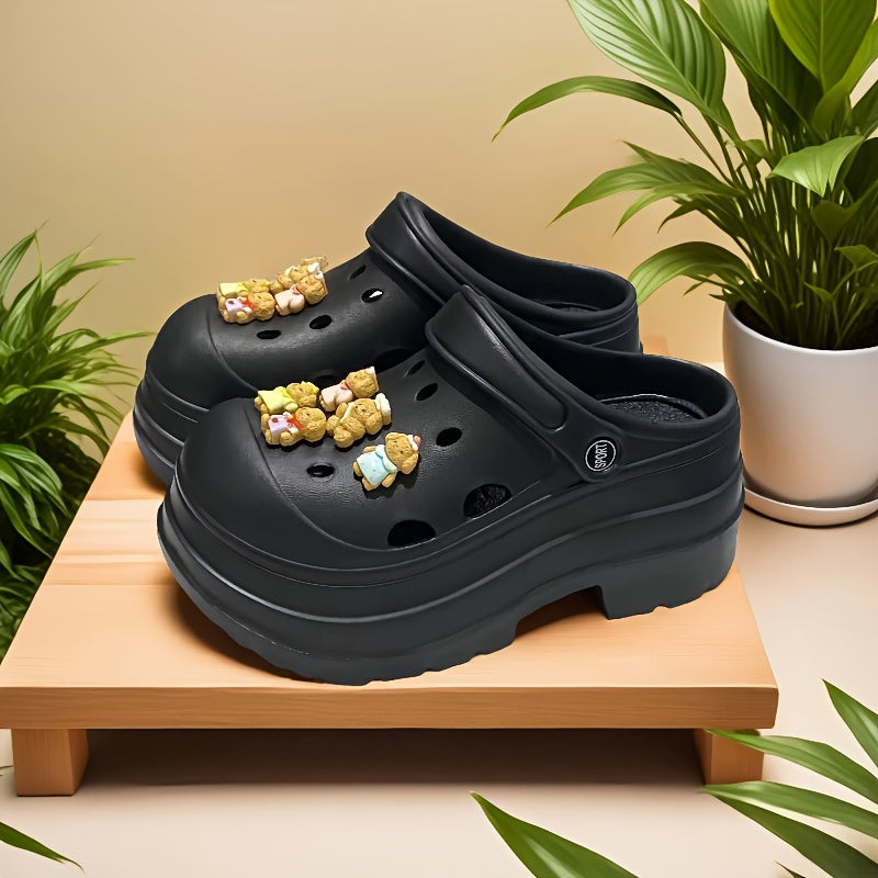 Women's Summer EVA Hole Shoes Thick Sole Teddy Dog Design Garden and Beach Shoes